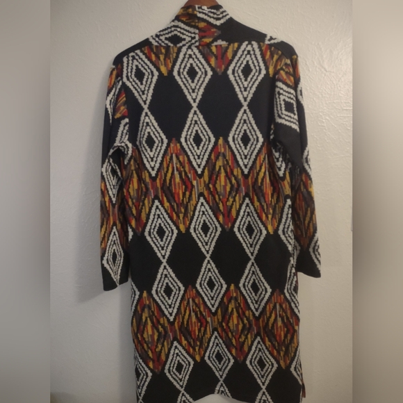 Yak & Yeti Open Cardigan Sweater Black Geometric Diamond S/M Nepal - Picture 5 of 11